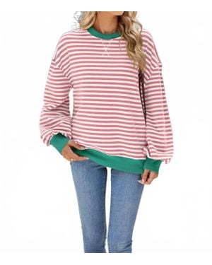 Lily Clothing Striped Contrast Crewneck Sweatshirt - Red