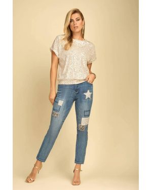 FRANK LYMAN Bentlee Sparkle Sequin Short Sleeve Top - Blue