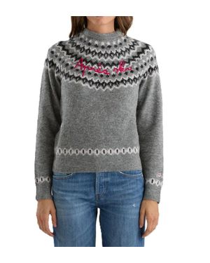 MC2 Saint Barth Nordic Knit Sweatshirt With Embroidered Script Detail - Gray
