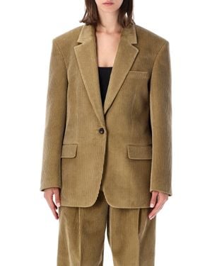 Rohe Oversized Corduroy Blazer With Structured Shoulders And Leather Button - Natural