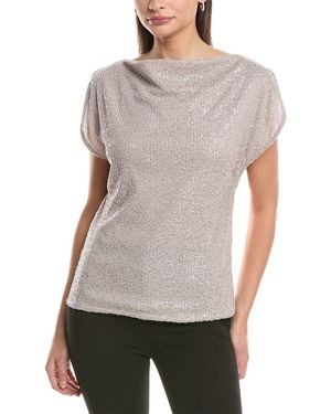 Anne Klein Split Shoulder Drape Sequin Blouse - Gray