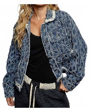Pol Long Sleeved Textured Woven Denim Jacket - Blue