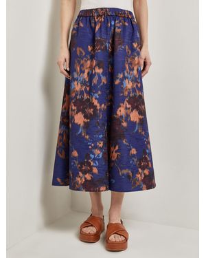 Misook A-Line Printed Woven Maxi Skirt - Blue