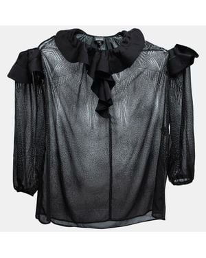 Just Cavalli Printed Chiffon Ruffle Trimmed Cold Shoulder Blouse - Black