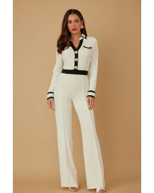 TRUEDAMES Button Trio Jumpsuit - Natural