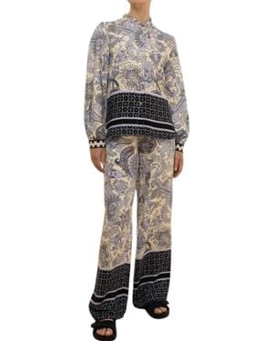 Imprévu Border Print Wide Leg Pants - Gray