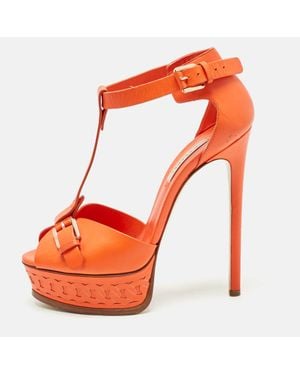 Casadei Leather Platform Ankle Strap Sandals - Orange
