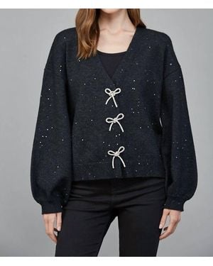 Fate Rhinestone Bow Sequin Cardigan Sweater - Black