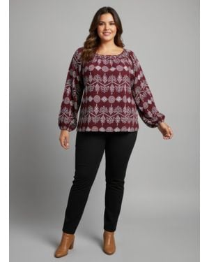 TRUEDAMES Boho Floral Print Long Sleeve Blouse - Red