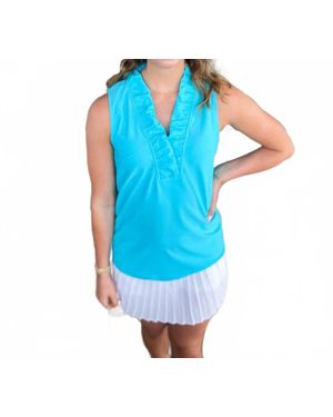 Aryeh Evelyn Ruffle Neck Sleeveless Top - Blue