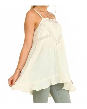 Umgee Ruffle & Lace Sleeveless Tunic - Natural