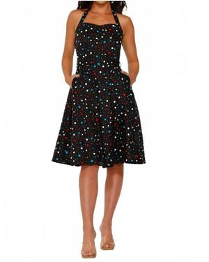Orchid Bloom Halter Swing Dress - Black