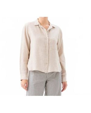 Karen Kane Long Sleeve Linen Button Up Shirt - White