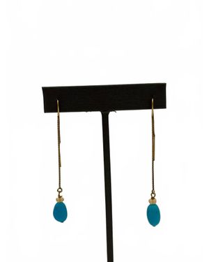 Blue Copper Opal Threaders Earrings - Black