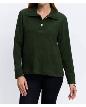 Foxcroft Sammy Cable Knit Long Sleeve Popover Sweater - Green