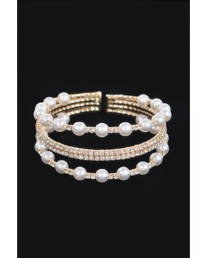 Fashnzfab Wire Wrapped Pearl Bracelet Simple Design - Black