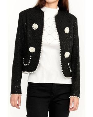 FRANK LYMAN Sequin Bolero Jacket With Pearls - Black