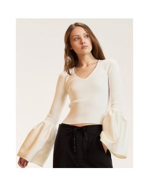 Cynthia Rowley Silk Wool Knit Combo Top - White