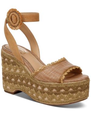 Sam Edelman Amber Sandals Ankle Strap Wedge Heel Htat1021 - Metallic