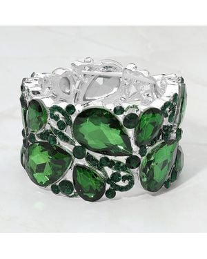Fashnzfab Bold Teardrop Gem Cluster Ornate Swirl Beaded Stretch Evening Bracelet - Green