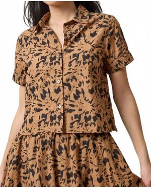 Lilla P Elastic Cuff Button Down Shirt - Brown