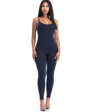TRUEDAMES Solid Bodycon Cami Jumpsuit - Blue