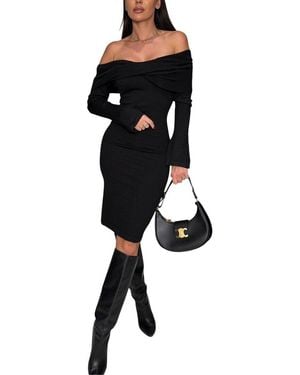 LEON GORI Off-The-Shoulder Midi Dress - Black