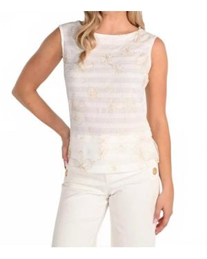 FRANK LYMAN Elegant Woven Metallic‑Accent Top - White