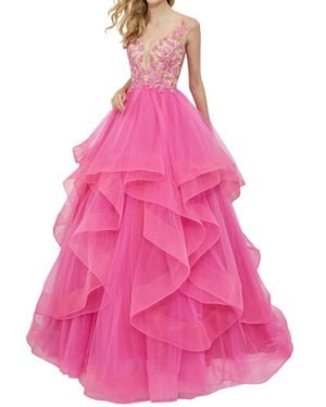 Angela & Alison Plunging V-Neck Prom Dress - Pink
