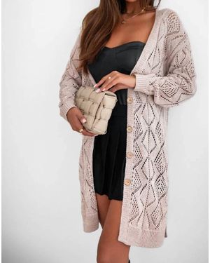 Threaded Pear Hollow-Out Openwork Knit Cardigan - Green