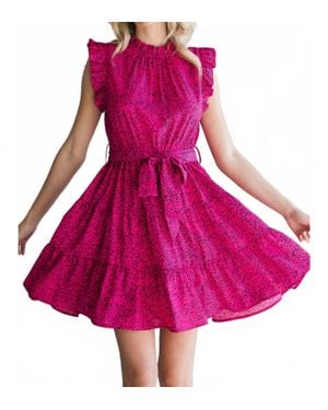 Jodifil Frilled Neck Ruffle Sleeve Dress With Pockets - Pink