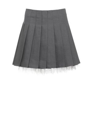 Self-Portrait Mini Pleated Skirt With Lace Hem Detail - Gray