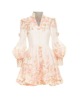 Zimmermann Postcard Bow Silk Linen Organza Dress - Pink