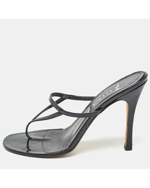 Gina Patent Leather Thong Slide Sandals - Black