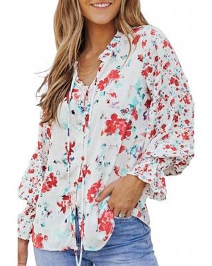 Shiying Fashion Floral Smocked Blouse - Red