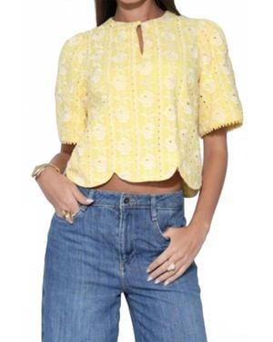 Adelyn Rae Eleanor Scallop Foral Embroidery Blouse - Blue