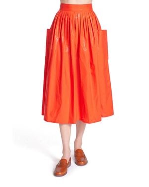 Corey Lynn Calter Pleated High-Waisted Midi Skirt - Orange