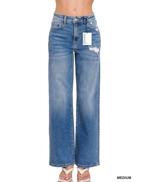 Zenana High Wasted Straight Leg Jeans - Blue