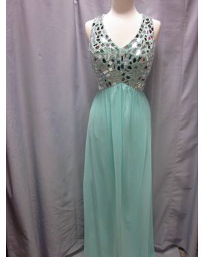 Nox Anabel Mirror Beaded Chiffon Backless Gown - Green