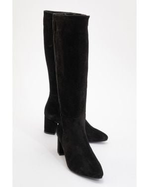 Forever & Always Shoes Sejas Leather Block Heel Knee-High Boot - Black
