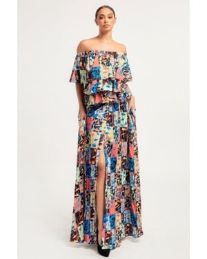 TRUEDAMES Printed Ruffle Top And Pleated Skirt Set - White