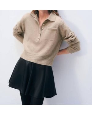 White + Warren Cashmere Button Polo - Natural