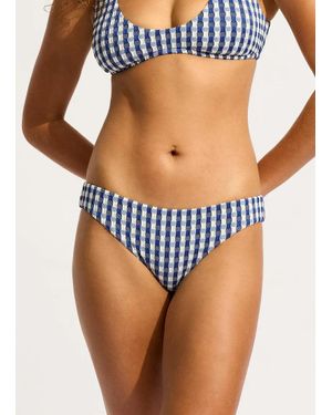 Seafolly Bella Hipster Bottom Swimwear Ultramarine Check Stretch Buu123 - Blue
