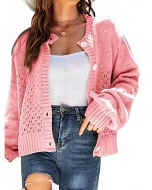 Miss Sparkling Pompom Puff Sleeve Cardigan - Red