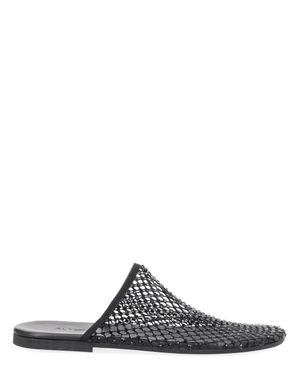Alysi Neutrals Pointed Toe Rhinestone Mesh Mules - Gray