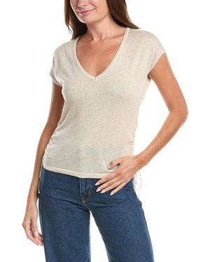 Max Studio Ruched Cap Sleeve Linen-Blend Sweater - Blue