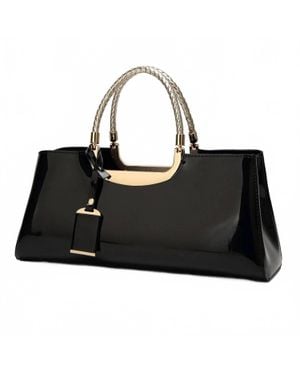 ACCITY Glossy Patent Leather Tote - Black