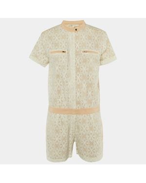 Maje Lace & Silk Trim Zip Up Jumpsuit - Natural