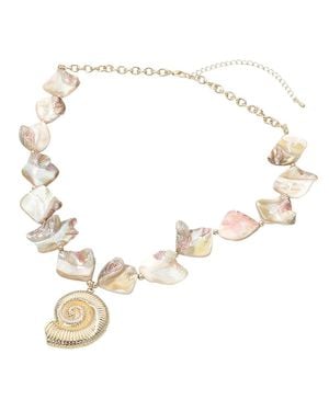Fashnzfab Spiral Shell Pendant Abstract Shell Beaded Statement Necklace - Metallic