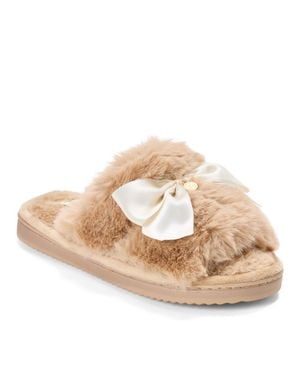Dearfoams Bianca Pile Slide Slipper With Bow - Metallic